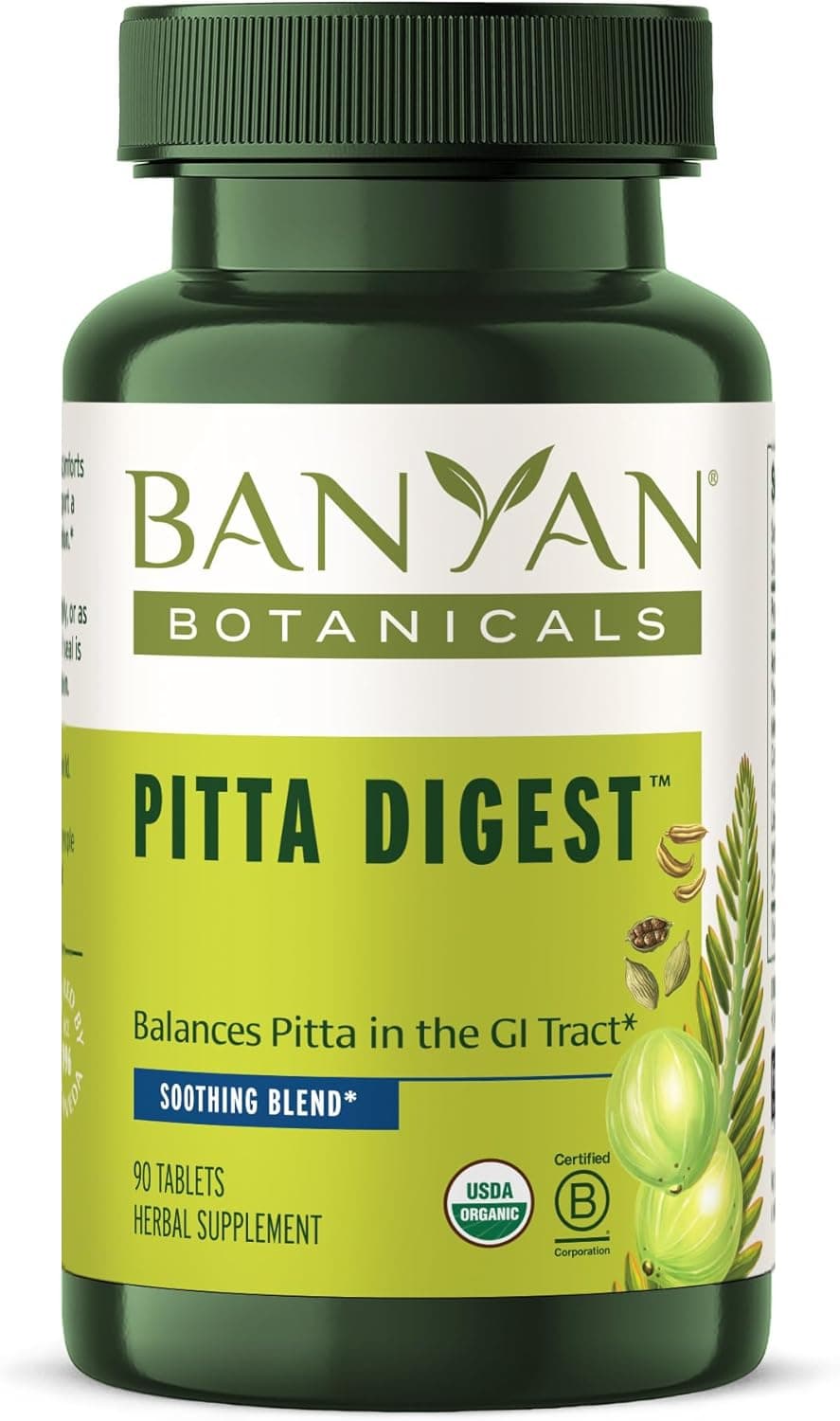 Banyan Botanicals Pitta Digest Organic Digestive Supplement Soothing Calming Digestion Aid to Support a Comfortable PostMeal Experience 90 Tablets Non GMO Sustainably Sourced Vegan