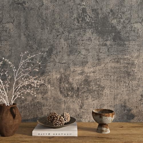 Livelynine 15.8x394 Peel and Stick Wallpaper Concrete Look Brown Masculine Dark Academia Lime Wash Wallpaper Adhesive Cement Textured Wall Paper Renter Friendly Countertop Contact Paper Waterproof