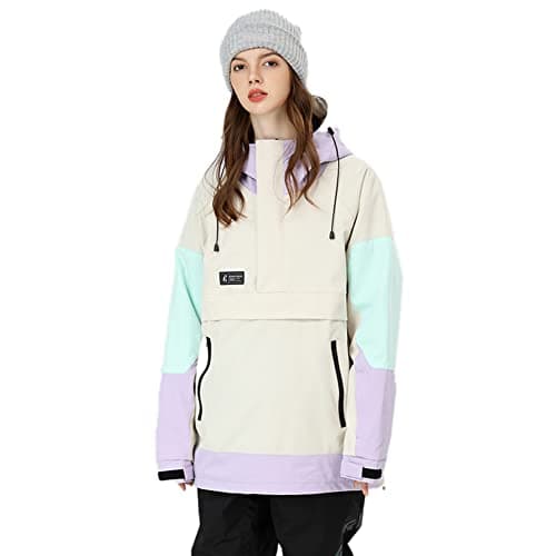 SEARIPE Women's and Mens ski jacket Snowboard Hoodie Pullover Half Zip Colorblock Sweatshirt Snowcoat(S2159,Khaki,M)