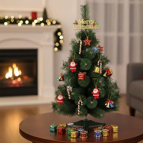 Craftvatika Pine Christmas Tree 2 Feet with 19 Christmas Tree Decorative Ornaments for Home and Office Xmas Tree Decoration Items, Xmas Tree 2 feet with Decoration Items for Xmas Gifts for Office