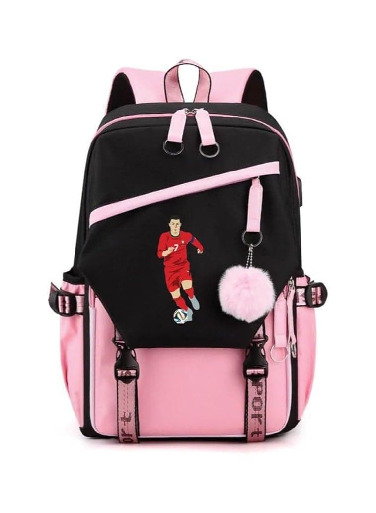 Football Superhero Ronaldo Printed Backpack-Stylish Student Travel Bag With USB Charging Port-Perfect For Football Sports Fan-School Or Casual Outings