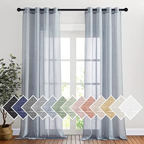 NICETOWN Sheer Curtains Flax Texture for Bedroom Retro Grommet Top Linen Textured Semitransparent Privacy Window Treatment Light Filter for Living Room 52 W x 108 L Set of 2 Sea Mist