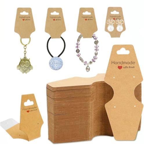 HASTHIP® 200Pcs Jewellery Display Cards, Self-Adhesive Jewelries Display Paper Holders, Jewellery Tags for Earring & Necklace Ideal for DIY Handmade, Small Business, Craft Fair & Retail Use