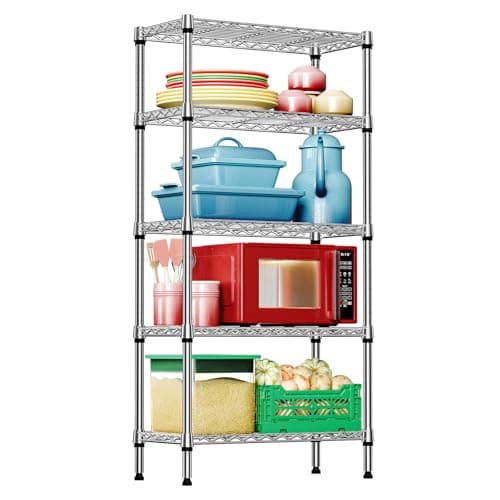 IZEUK 5-Tier Chrome Metal Storage Shelves, Heavy Duty Wire Shelving Unit for Kitchen, Office, Garage, or Home Organization, 1250 lbs Capacity, 13.8" D x 29.5" W x 59.5" H