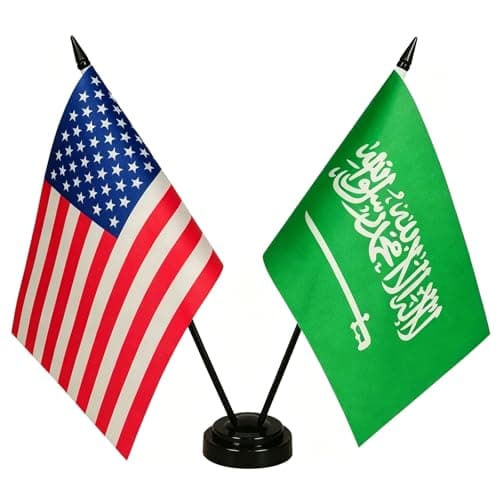 US American Saudi Arabia Friendship Table Flag Arabian Flags For Room Display US Arabia Desk FlagUS Arabia Twin Desk Flag Set USA Saudi Arabia Combination Flag