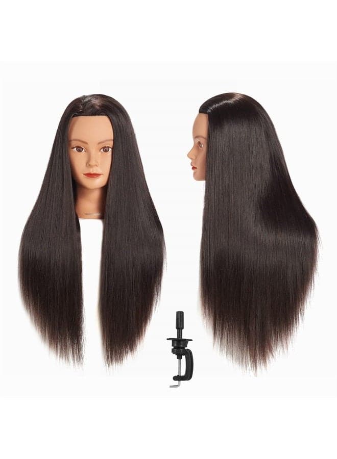 Hairginkgo Mannequin Head 26"-28" Super Long Synthetic Fiber Hair Manikin Head Styling Hairdresser Training Head Cosmetology Doll Head for Cutting Braiding Practice with Clamp Black (92018LB0220)
