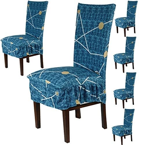 HOKIPO Dining Table Chair Frill Cover 6 Seater Elastic Slipcovers Seat Protector (Ar-4074-D17*6), Blue