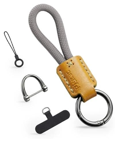 PJYTAC Keychain for Car Keys, Short Key Lanyard for Women Men, Leather Rope Car Key Holder Key Chain with D Key Ring, Accessories Kit Phone Tether Tab