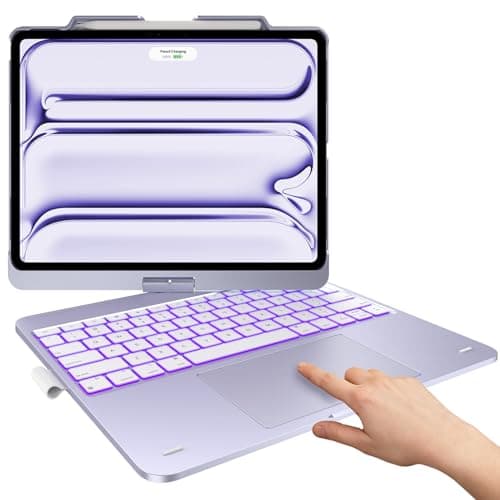 typecase Touch Case with Keyboard for iPad Pro 13-inch(M5/M4, 2025/2024), iPad Air 13-inch(M3/M2, 2025/2024) & iPad Pro 12.9-inch, Trackpad, 360° Rotatable, 11-Colors Backlit, Pale Purple
