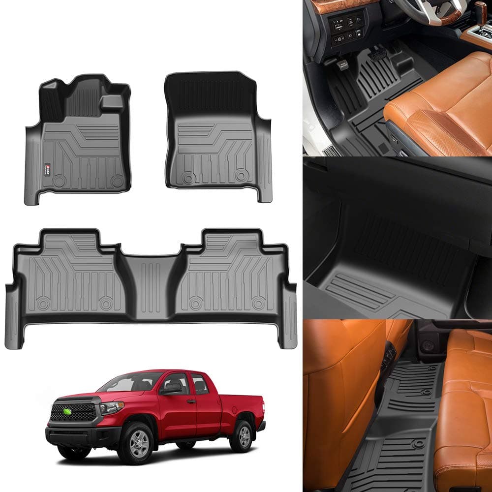 KUST Floor Mats for 20142021 Toyota Tundra Double CabCrew Max Cab All Weather TPE Rubber Floor Liners for Tundra Accessories Front Rear 2 Row High Side