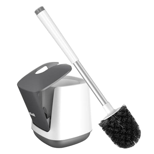 SetSail Toilet Brush and Holder Self Closing Lid Toilet Bowl Brushes Holder and Extra Long Handle Ventilated Toilet Brush Set for Bathroom Cleaning Nylon Bristles White Grey