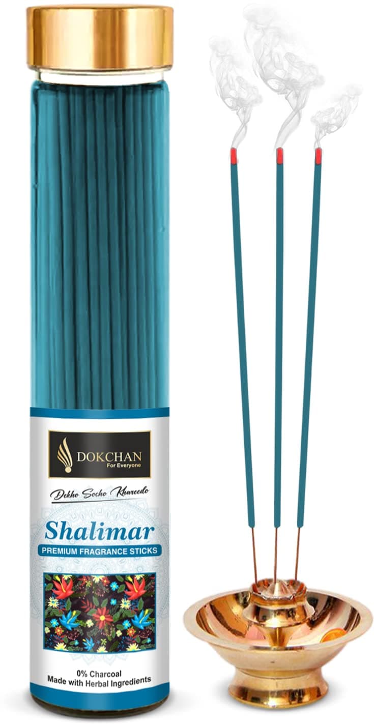 DOKCHAN Shalimar Premium Fragrance Incense Stick No Charcoal Natural Essential Oils Low Smoke 100% Herbal Fragrance Shalimar Agarbatti (Pack of 01 100g Stick Each Bottle)