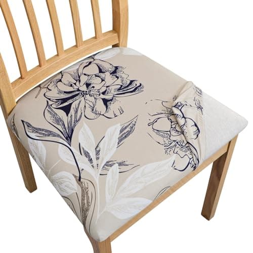 SPRINGRICO Seat Covers for Dining Room Chair Set of 6 Washable Seat Cushion Slipcovers Kitchen Chair Covers (6 Pack, Floral Beige)