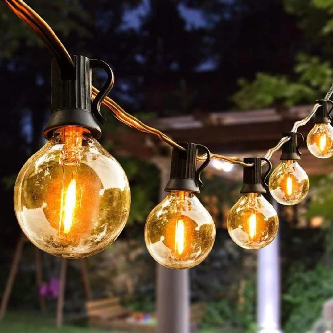 Chronos G40 Outdoor Bulb String Lights Hanging IP44 Rainproof Bulbs with LED Filament Remote Control Dimmer Edison Style 50Ft Light for Backyard Terrace Garden Balcony Party Home Decoration