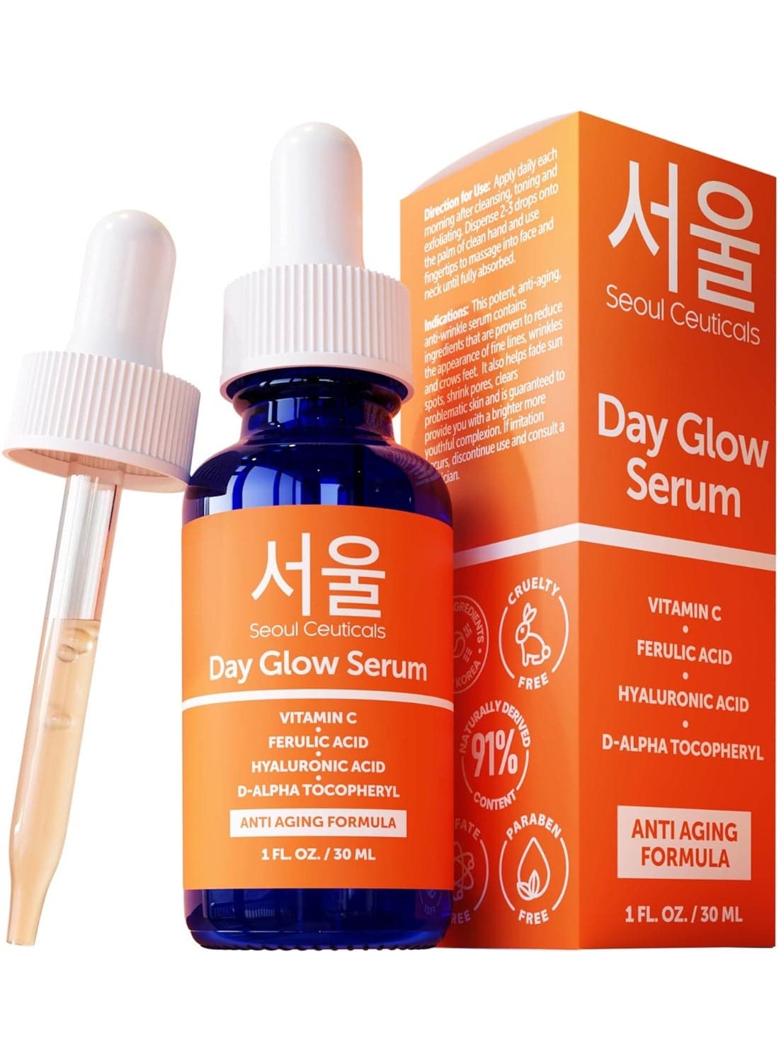 Korean Skin Care 20% Vitamin C Hyaluronic Acid Serum + CE Ferulic Acid - Potent Anti Aging Vit C, Anti Wrinkle K Beauty Skincare 1oz