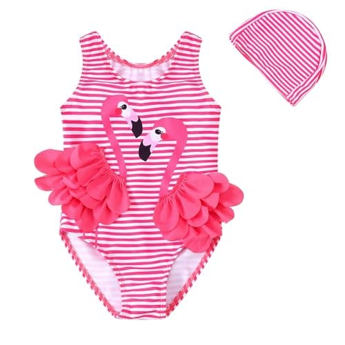 Baby Girls One Piece Swimsuit Swimwear Toddler Kid Flamingo Bikini Bathing Suit Sunsuit Rash Guard hotpink 90