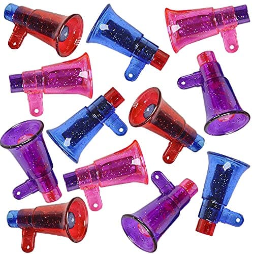 ArtCreativity Mini Glitter Megaphone Whistles Set of 12 Fun Noise Makers Party Favors for Kids Durable Plastic Material Christmas Gift for Kids Child New Year Party Gifts