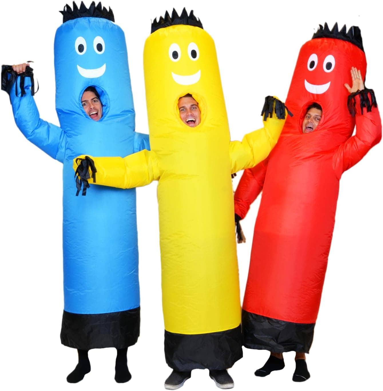 LookOurWay Inflatable Tube Man Costume 3Pack Wacky Wavy Arm Guy Funny Inflatable Halloween Costume for Adults RedYellowBlue