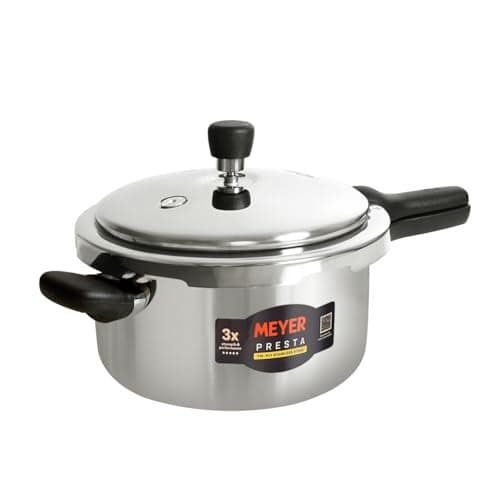 Meyer Presta Triply Pressure Cooker 5.5 Litre | Outer Lid Pressure Cooker | Gas and Induction Compatible | ISI Certified Food Grade Stainless Steel | 5-Year Brand Warranty | Silver