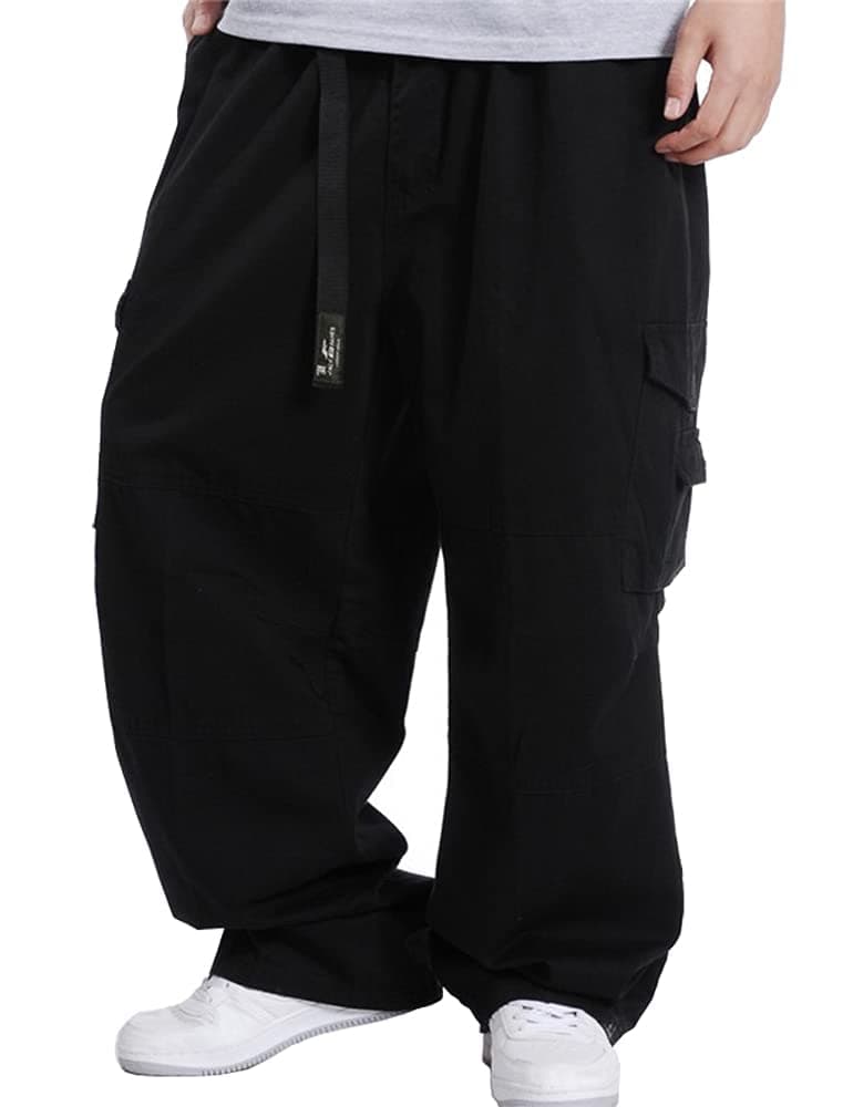 Kinghua Mens Baggy Cargo Pants Casual Loose Fit Elastic Waist Cotton Twill Cargo Pants 48 Black