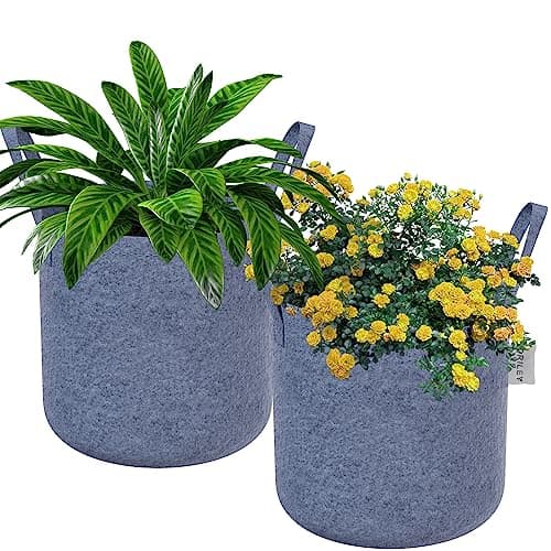 ORILEY Grow Bag Heavy Duty Geo Fabric Plant Pot with Sturdy Handles Lightweight Bags Ideal for Gardening Balcony Terrace (Grey, Round, 500 GSM 8 x 8 inch Pack of 2)