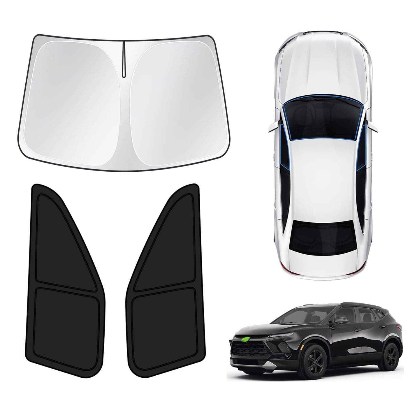 T TGBROS Sun Shade for Chevrolet Blazer 20192025 Windshield Front Side Window Sun Shade Car Window Shades Privacy for Blazer Accessories Foldable Black Out Window Cover 3PCS