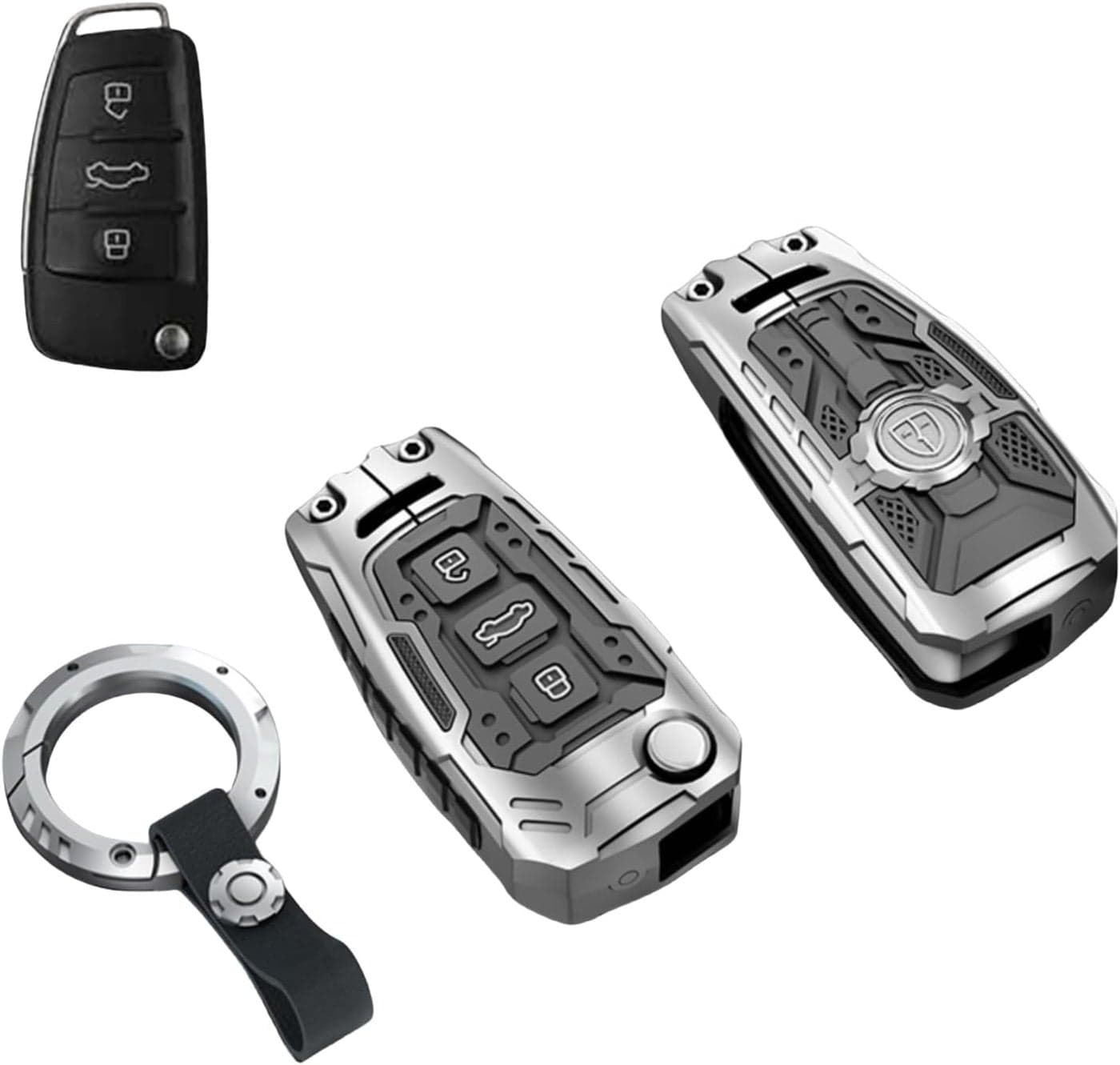 facaizhu Heavy Metal Key Fob Cover Case Protector for Audi A1 A3 A4 A5 A6 Q3 Q5 Q7 TT S3 R8 (Type C-Silver)