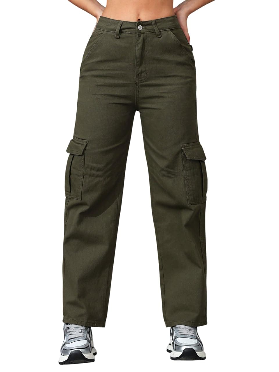 KATECLO Women High Rise Straight Jeans (717-Green-30)