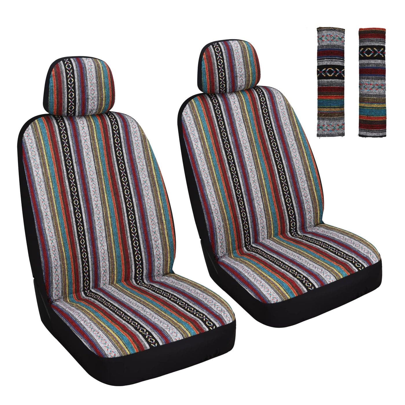 HAIYAOTIMES Baja Saddle Blanket Car Seat Covers Front Set with Seat Belt Pads Washable Breathable Seat Covers for Cars Universal Fit Interior Covers for Most Sedan Truck SUV Airbag Compatible Red