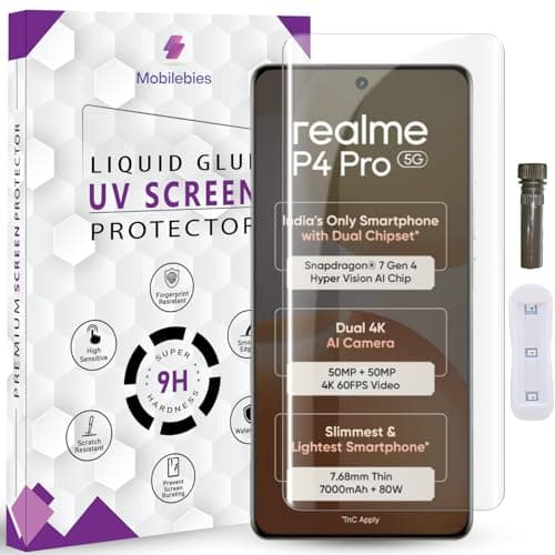 Mobilebies® Advanced HD+ UV Tempered Glass Screen Protector For Realme P4 Pro 5G (6.8 Inch, Pack of 1) Full Adhesive UV Curved Screen Guard, Case Friendly with installation kit & Guide