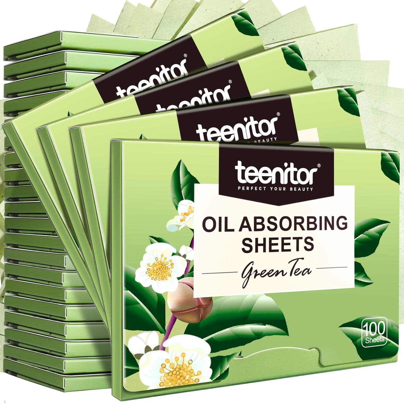 Teenitor Oil Blotting Sheets for Face 2400 Sheets Oil Absorbing Sheets for Face Green Tea Oil Absorbent Pads Oil Blotting Paper for Oily Skin Face Oil Wipes Oil Sheets for Women Men Large 10cmx7cm