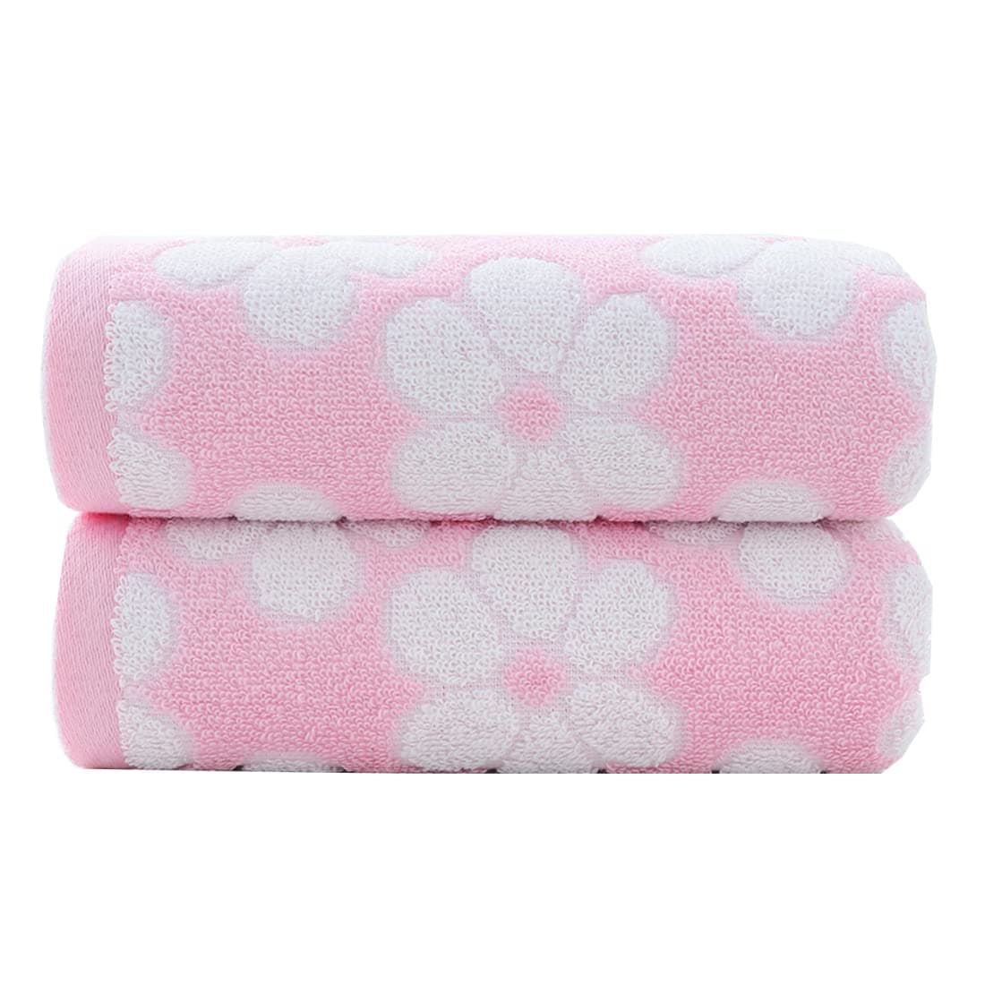 Pidada Hand Towels Set of 2 Floral Pattern 100 Cotton Soft Absorbent Decorative Towel for Bathroom 134 x 295 Inch Pink