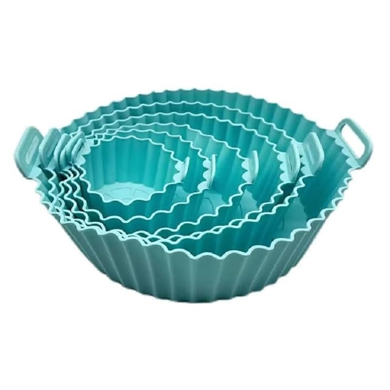 VONITY 6 Pcs Round Reusable Non Stick Air Fryer Accessories Ideal For Home Silicone Coating Pot Basket For Microwave Heat Resistant Baking Trays Air Fryer For Oven Dishwasher Safe Blue Ur72022