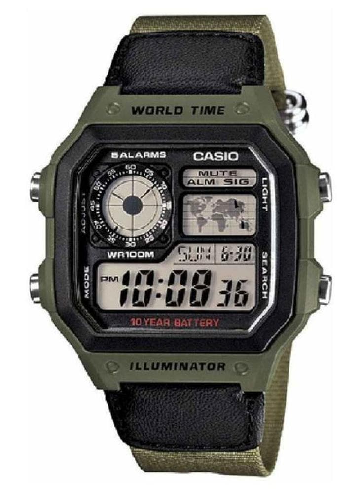 Men Youth Digital Watch AE-1200WHB-3B - 39 mm - Green/Black