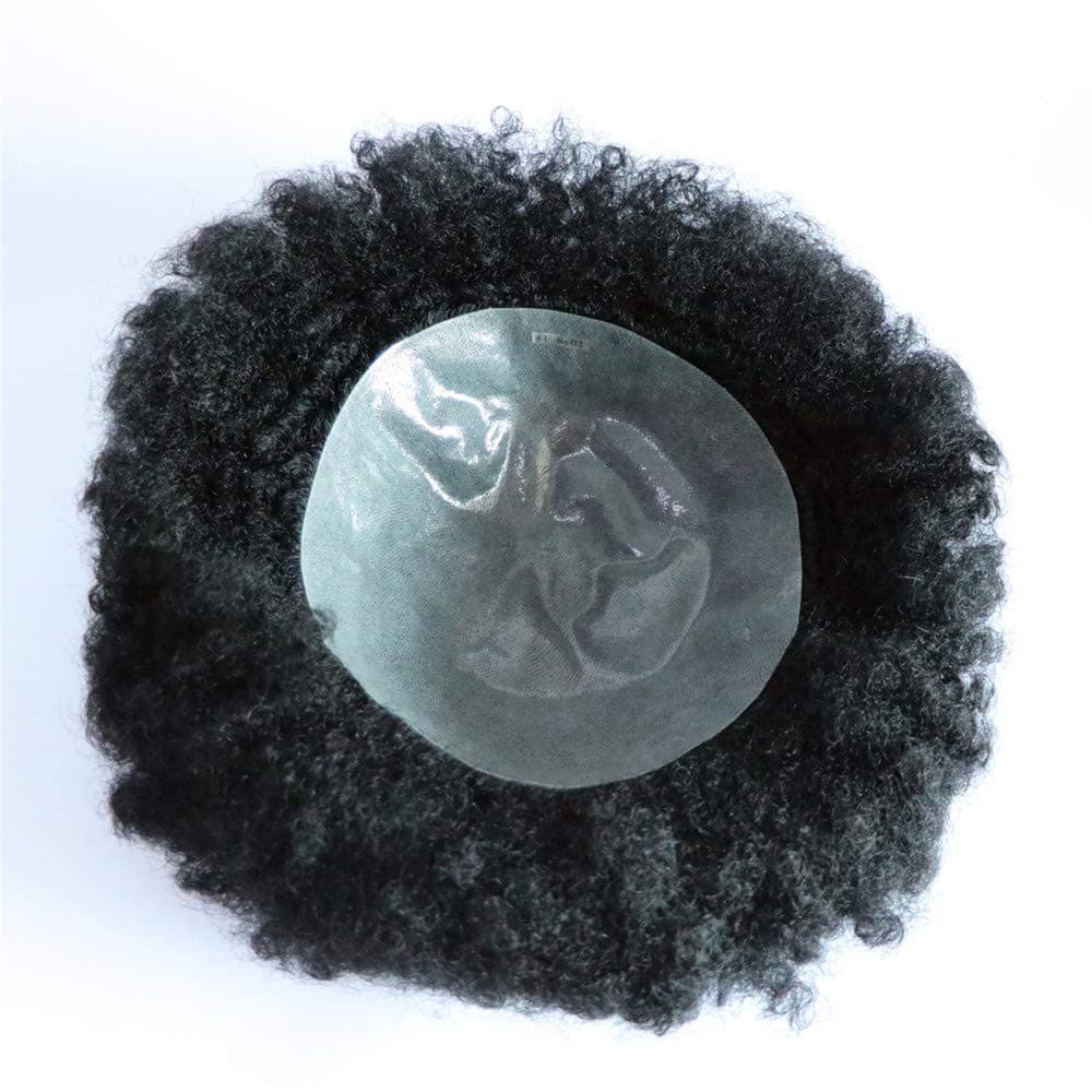 Afro Mens Toupee Male Hair Unit Hairpiece Mans Wigs 8MM KinkyHair Weaves for Men Skin Pu 100 Human Hair Kinky Curly 8x10inch Mens Unit 1 Jet Black