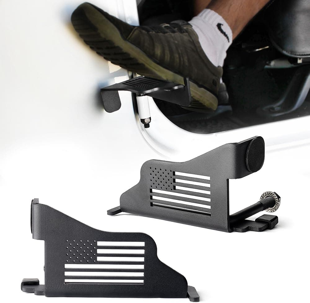 Xprite Wrangler Foot Pegs - Metal Steel US Flag Exterior Door Hinge Mounted Front Rest Pedals for Jeep Wrangler JK JKU (2007-2018)