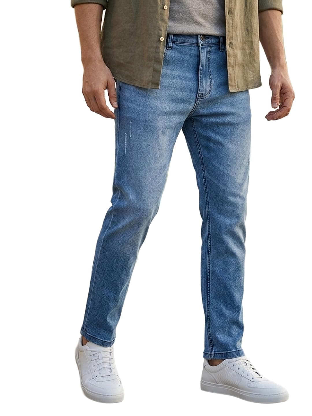 Urbano Fashion Men's Light Blue Slim Fit Mild Distressed/Torn Jeans Stretchable (panjean22-067-lblue-32)