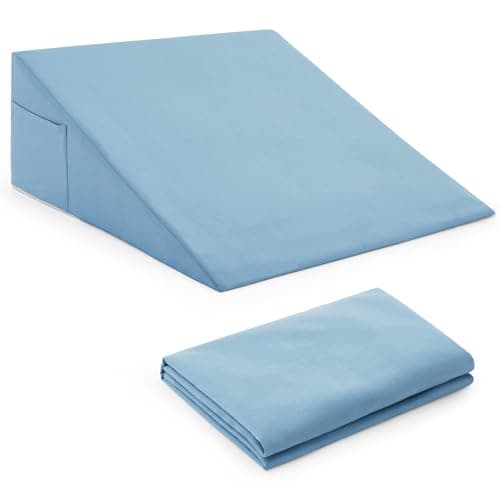 Horbaunal Blue Bed Wedge Pillow Cover with Zipper Design, Wedge Pillowcase Protector with Side Pocket for Storage, 25" L x 25" W x 10" H(Pillow Not Include)