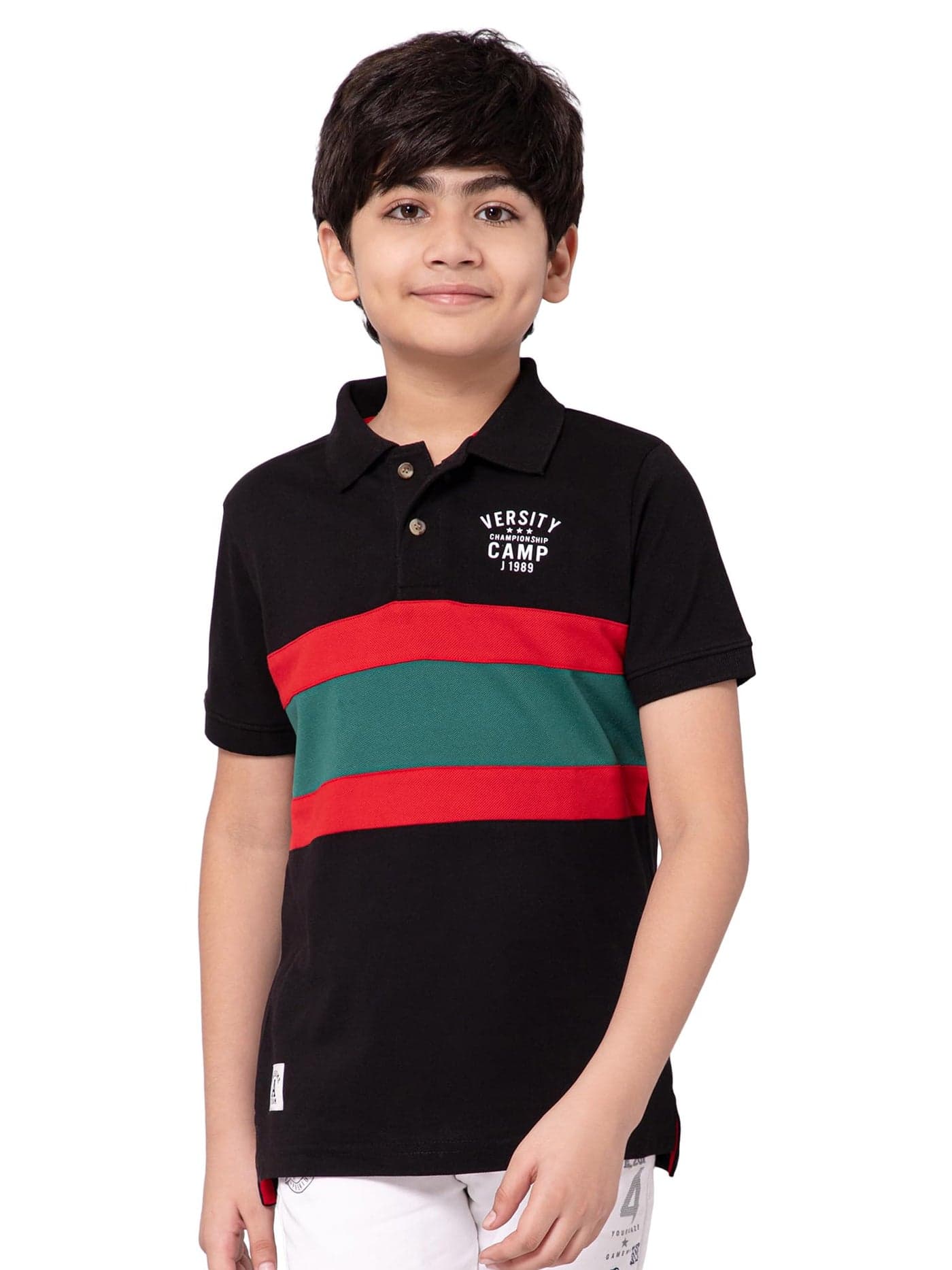 Alan Jones Clothing Boys Regular Fit Colorblocked Cotton Polo T-Shirt | Short Sleeves | Ribbed Hems | Ages 6–16 Years (Black_8-9 Years)