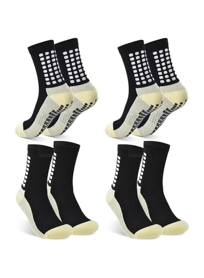 4 Pairs Grip Socks Football For Kids Men Adult White Black Football Grip Socks Size 6-11 Running Sports Soccer Non Slip Socks With Rubber Dots, 4xBlack