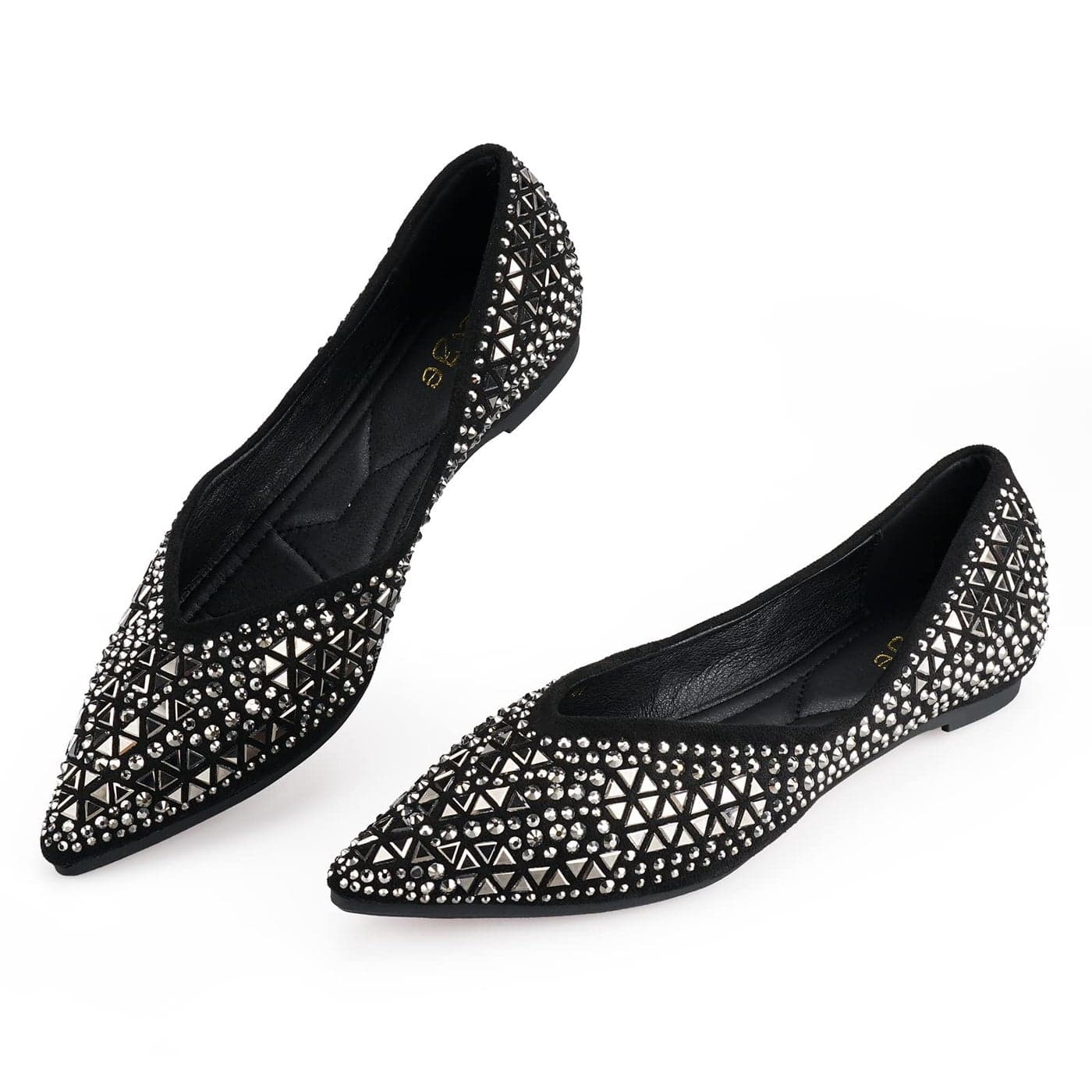 Flats Shoes Women Rhinestone Pointed Head Ballet Flats Comfortable Soft Memory Foam Insole Flat Shoes for Women Comfortable Dress Shoes Black Size 6