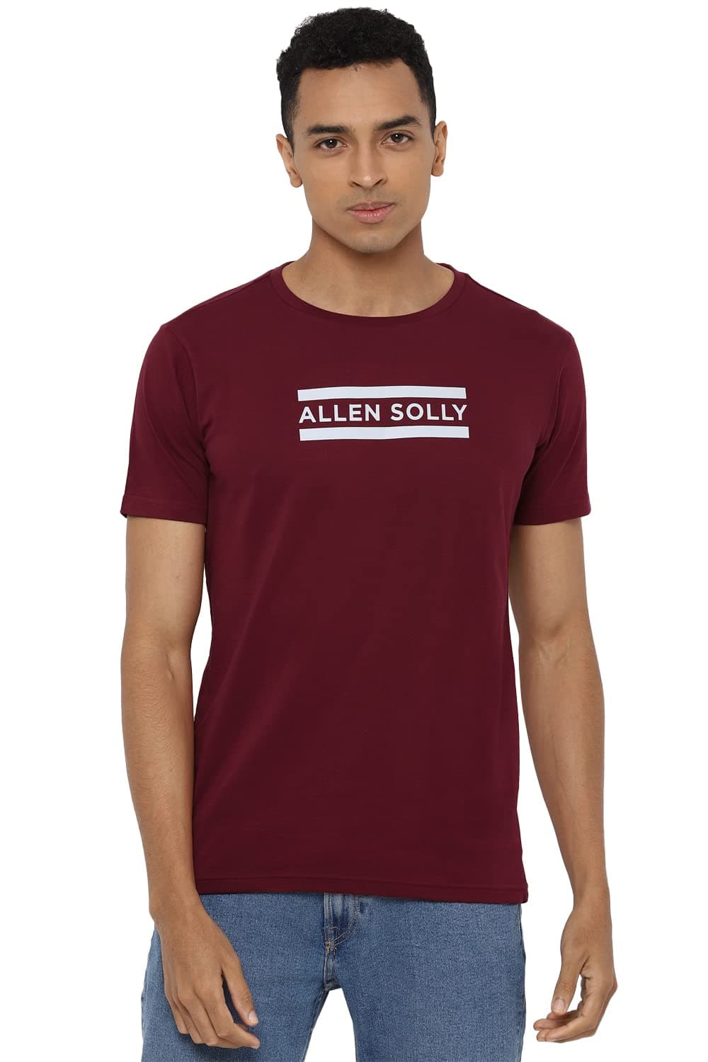 Allen Solly Men's Plain Regular fit T-Shirt (ASKCQRGF602455_Maroon M)
