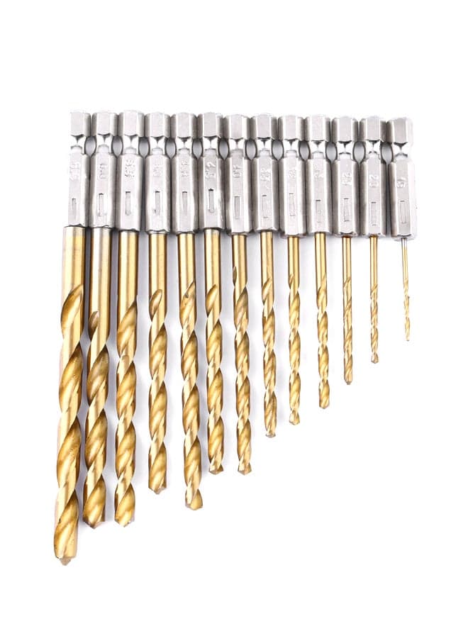 13-Piece Hex Drill Bit Set Silver/Gold