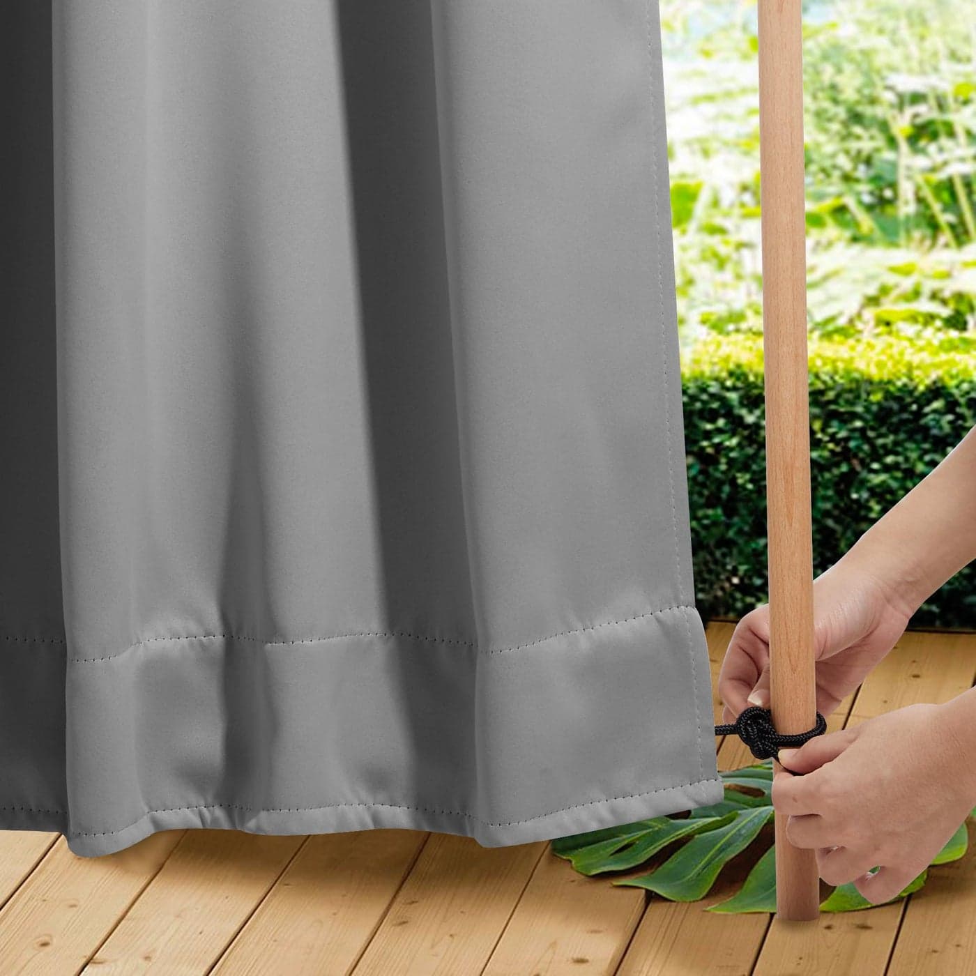 NICETOWN 2 Panels Waterproof Outdoor Curtains Fixed Grommet Back Tab on Top Bottom Thermal Insulated Keep Rain Sun Out Blackout Windpoorf Outdoor Draperies with Rope W52 by L84 Silver Grey