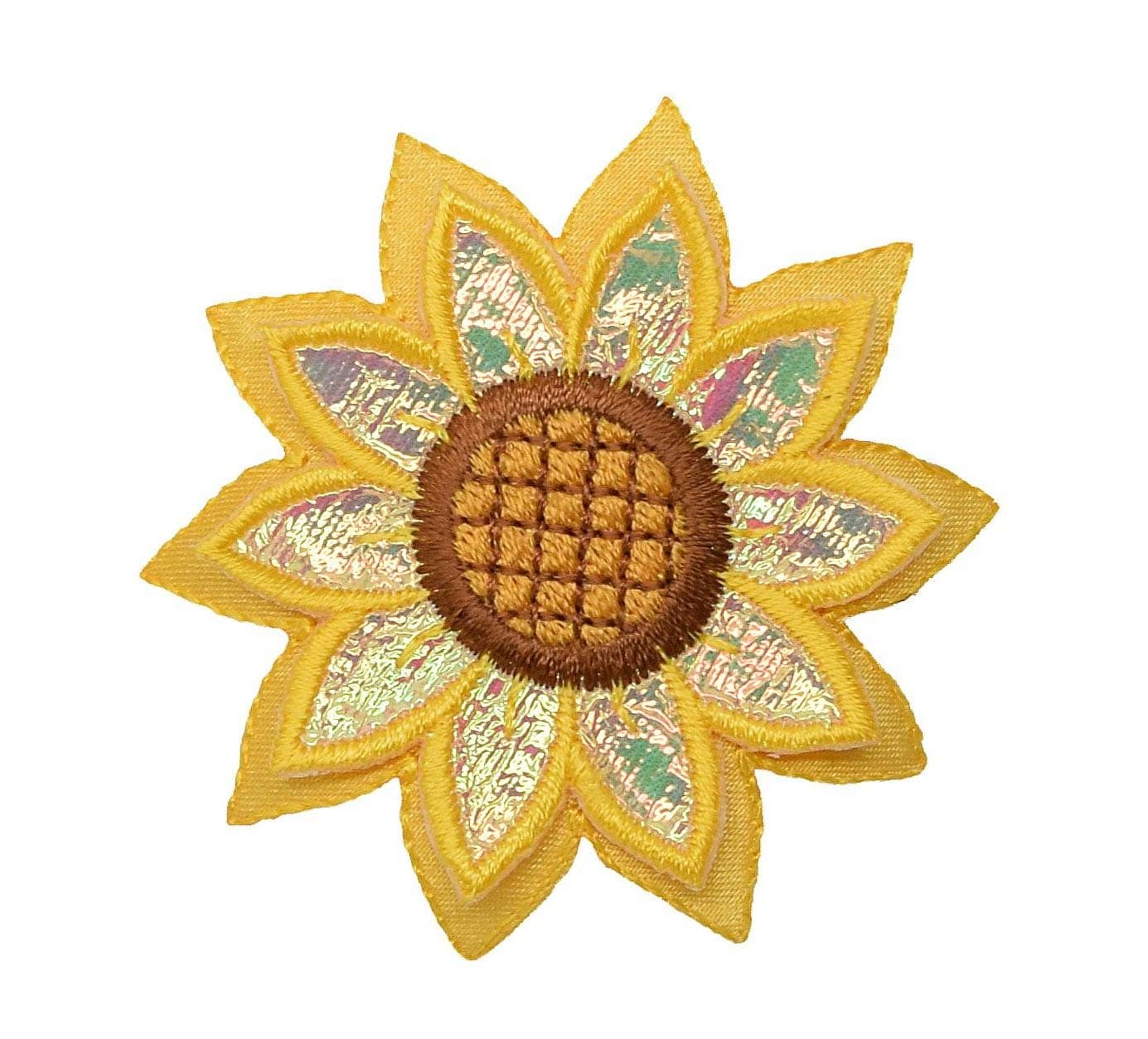 238 Sunflower Shimmery Yellow 3D Layered Flower Embroidered Iron on Patch