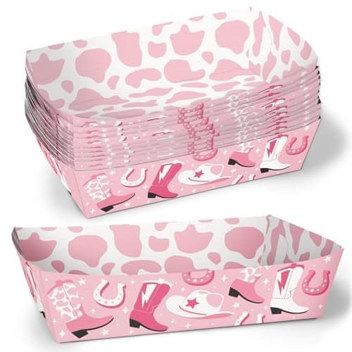 Big Dot of Happiness Pink Rodeo Cowgirl Party Paper Food Trays, Disposable Food Boats for Kids Birthday, Western Bachelorette, Double-Sided Food Holders for Nachos, Hot Dogs, French Fries - 12 Ct