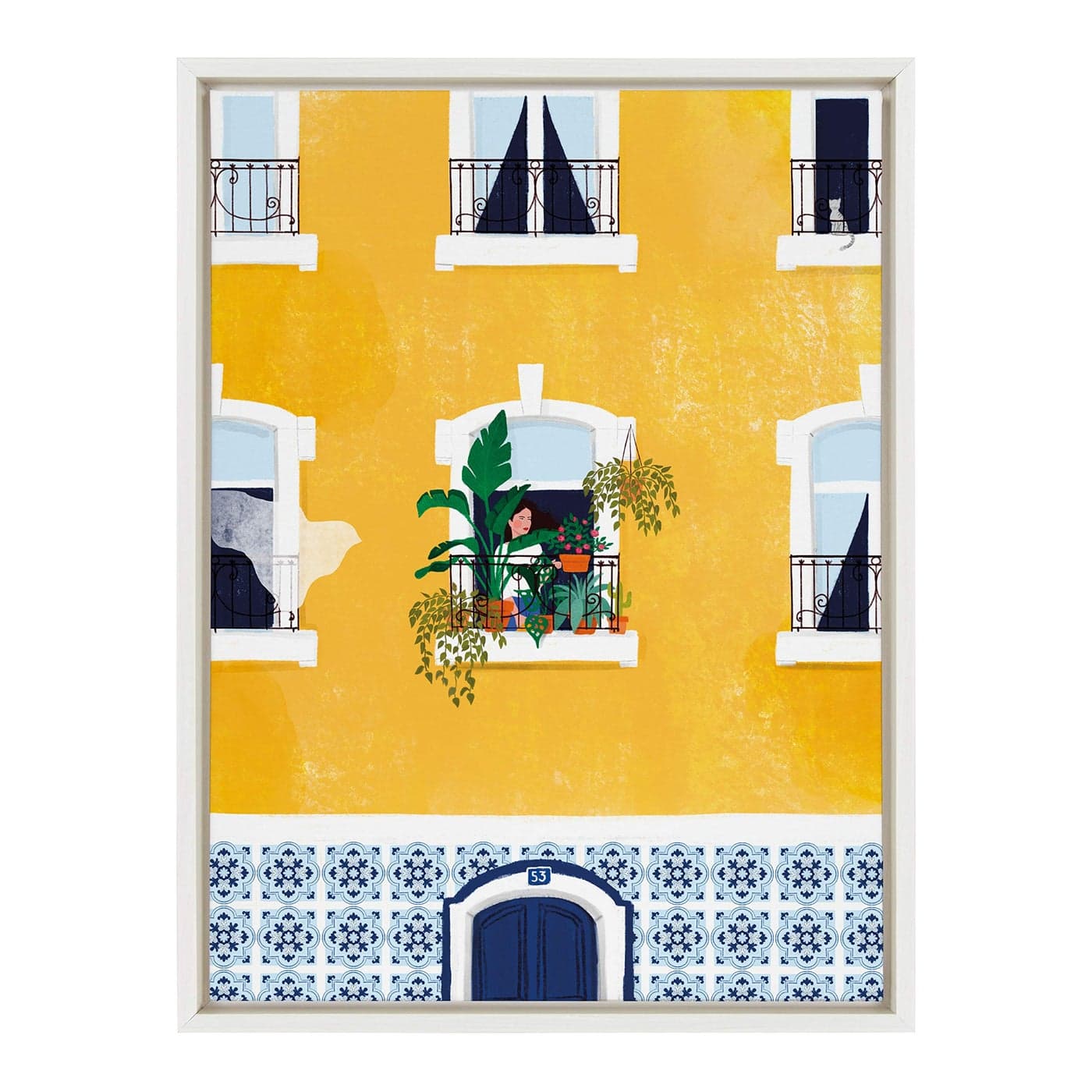 Kate and Laurel Sylvie Lisbon Framed Canvas Wall Art by Maja Tomljanovic 18x24 White Colorful Feminine Art Decor