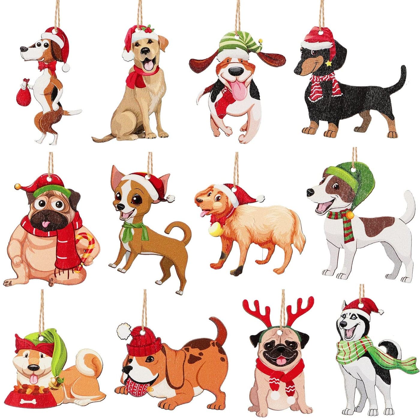 36 Pieces Dog Christmas Ornaments Wooden Puppy Tree Hanging Ornaments Cute Xmas Dog Lover Gifts for Home Christmas Holiday Party Decorations 12 StylesCute Dogs