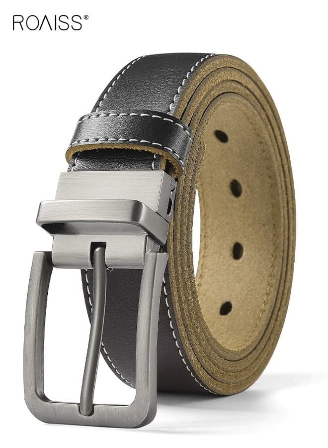 Men's Pin Buckle Belt Casual Perforated Belt Design with Rotating Buckle, Trendy Trouser Belt Adjustable Comfortable, Perfect for Casual Wear and Stylish Outfits Black