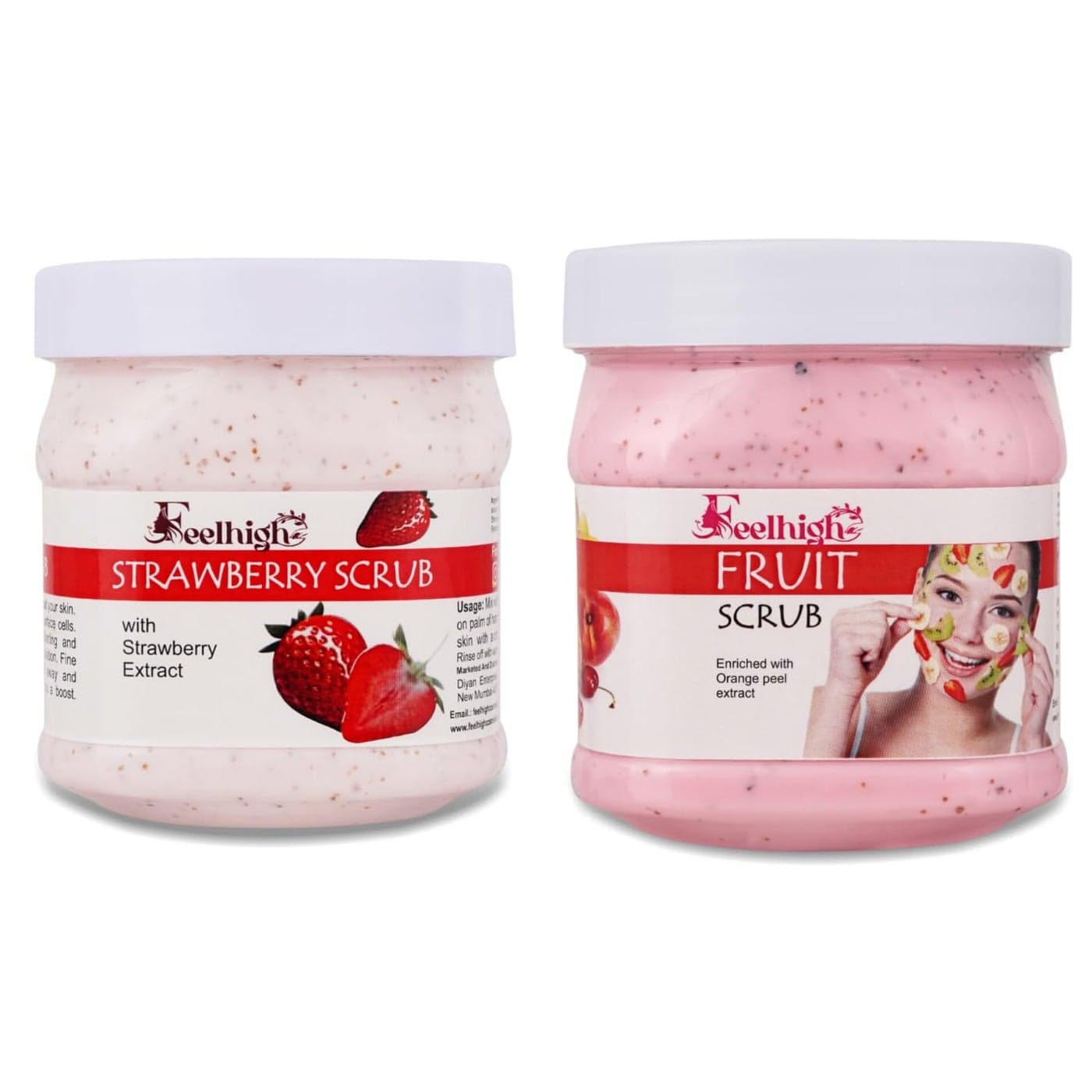 Face Body Feelhigh Strawberry Scrub Enriched with Strawberry Extract Helps to Smooth Skin 500ml And Fruit Skin Smoothing Scrub Enriched with Mix Fruits And Strawberry Extract 500mlSkin Care Products Men And Women